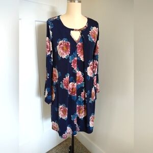 Floral Print Keyhole Neck Dress From Altar'd State in Blue Flowy Bell Sleeves Sm
